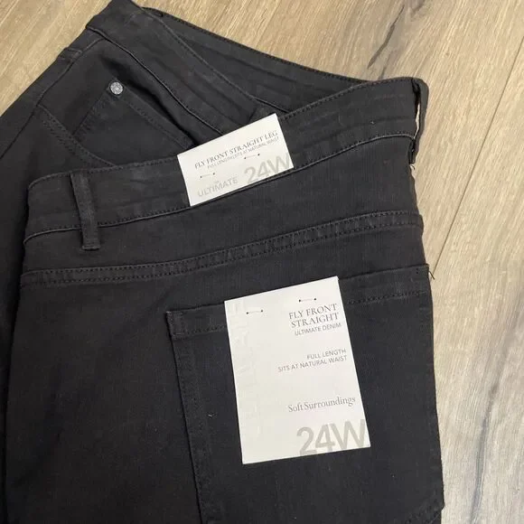 NEW Soft Surroundings 24W Ultimate Denim Straight Leg Jeans Black Wash Stretch - Picture 10 of 10